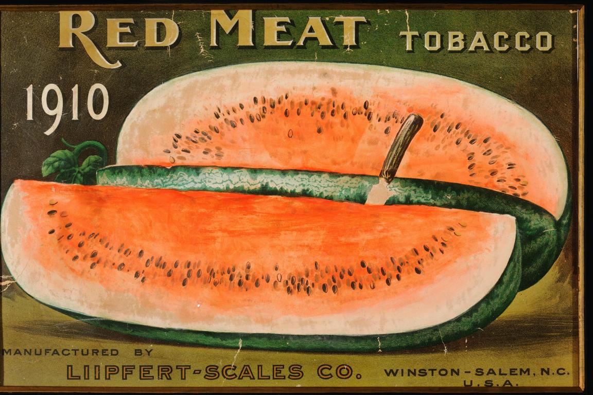 Red Meat Tobacco is inscribed on this postcard from 1910. It is an advertisement for the Liipfert-Scales Company, a tobacco manufacturer out of Winston-Salem. 