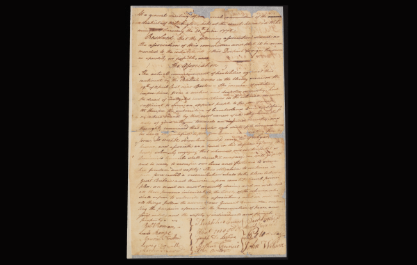 Short alt text  Handwritten 1775 document from Wilmington, North Carolina, titled "The Association."