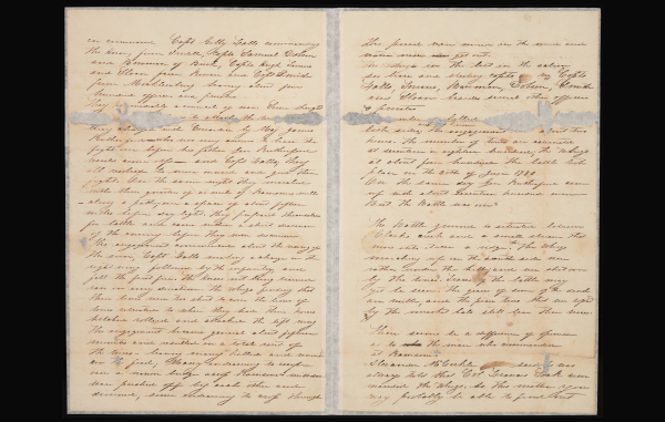 Handwritten account of the Battle of Ramseur’s Mill on June 20, 1780. The text describes the engagement between Whig and Tory forces.