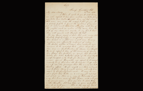 A handwritten letter from Richard Harrison at "Camp Guildford CH" dated March 15, 1781. The cursive text on aged paper describes military movements and personal anxiety before the battle with Cornwallis.