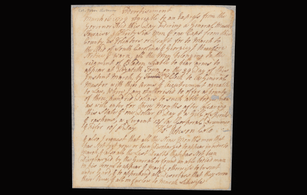 A handwritten Revolutionary War-era military advertisement from March 16, 1779, signed by Colonel Thomas Robeson.