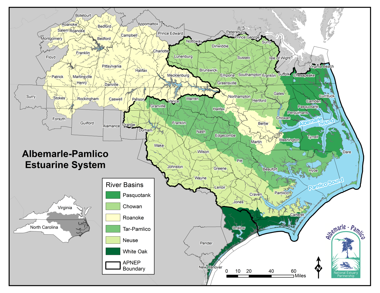Albemarle-Pamlico Region Counties Map