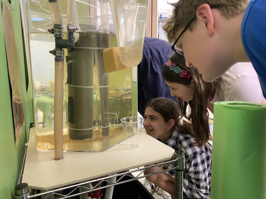Middle schoolers examining tank