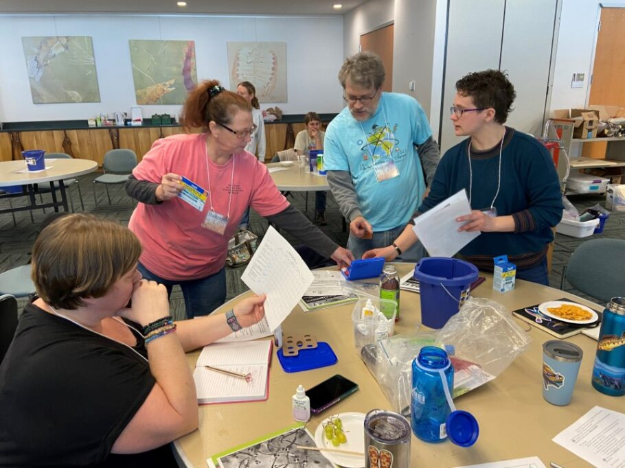 Four teachers around table at training