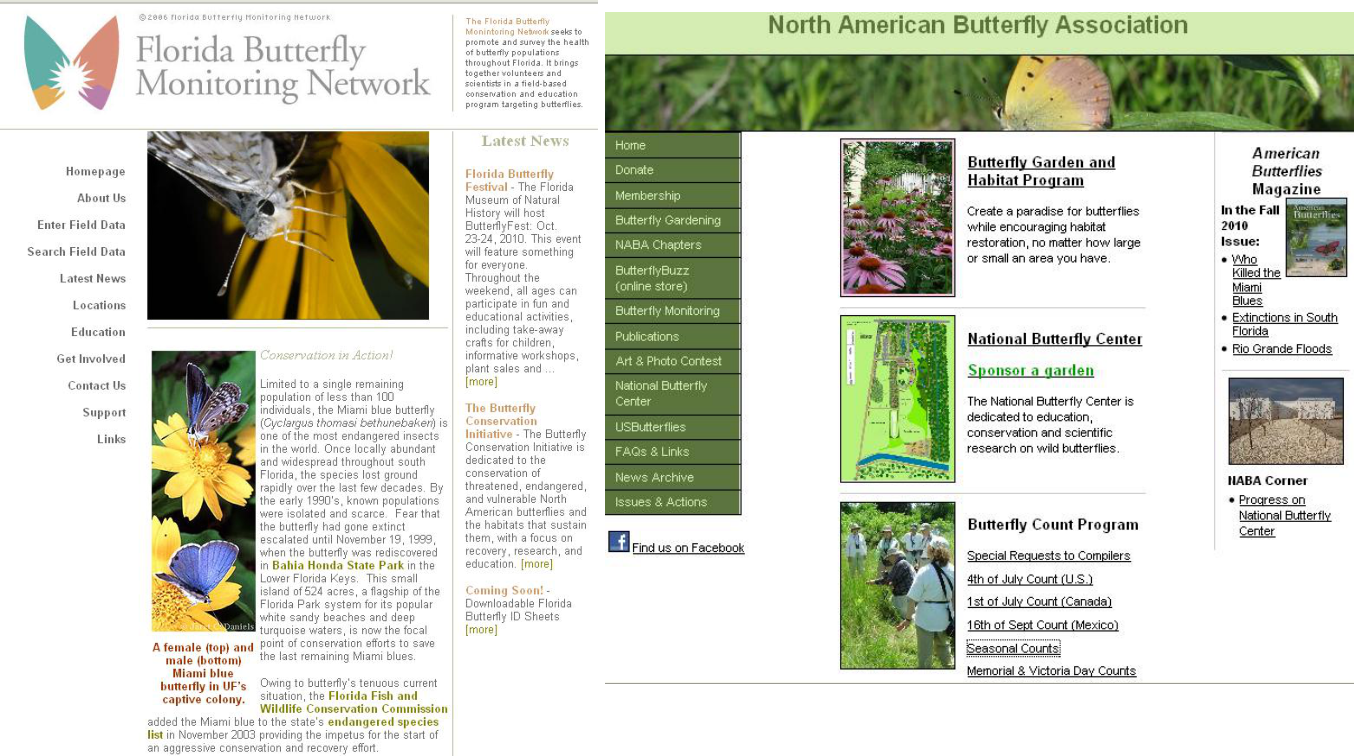 Screenshot of Florida Butterfly Monitoring Network website
