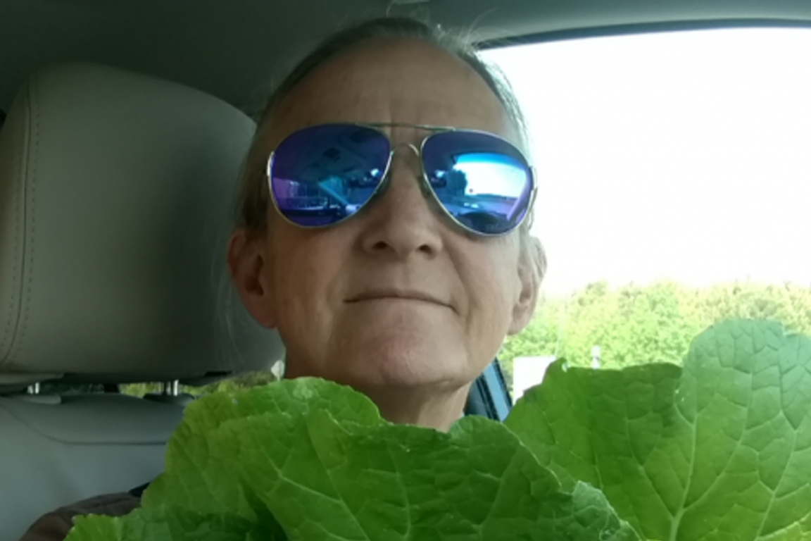 Kay Winn holding leaves