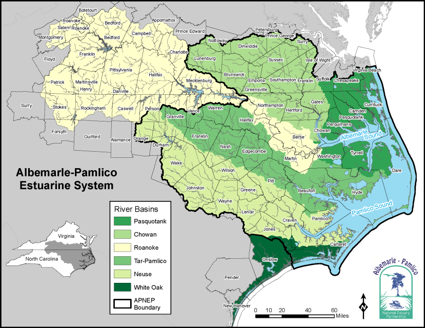 APES watershed with county, river, and APNEP boundaries