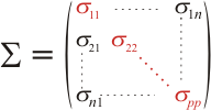 Equation showing a covariance matrix sigma for scaling data points