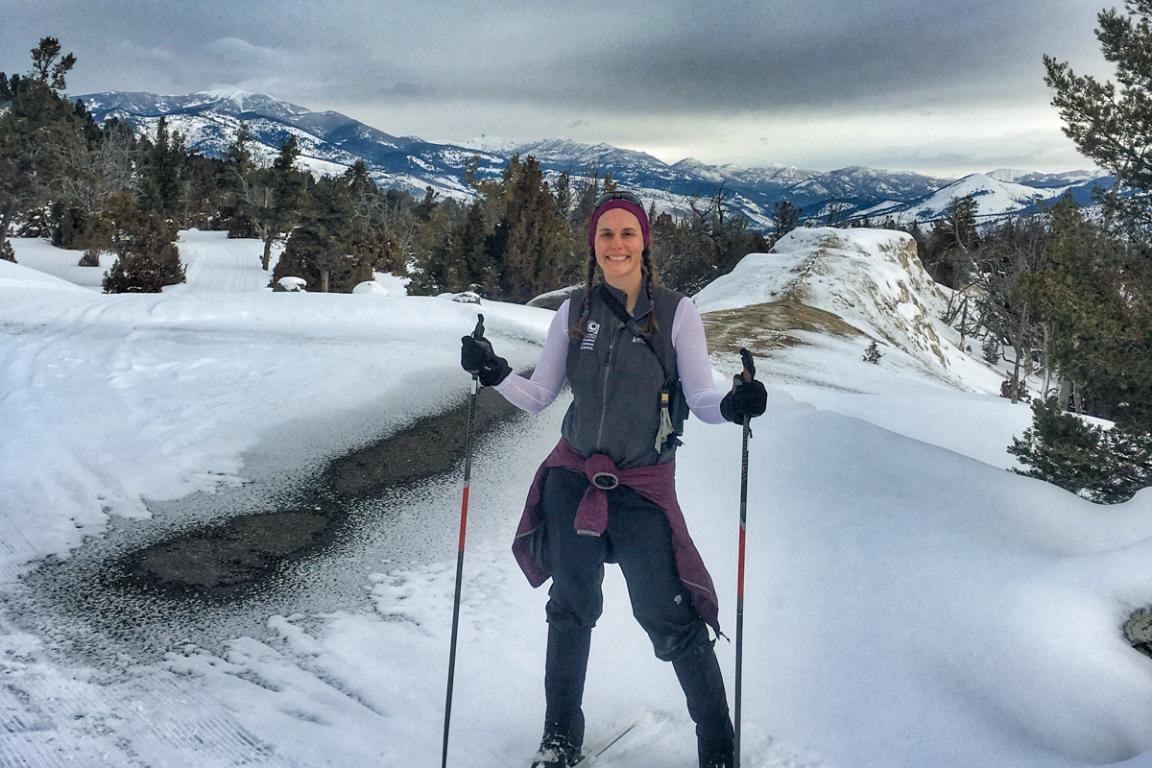 Melissa Dowland skiing at Yellowstone 