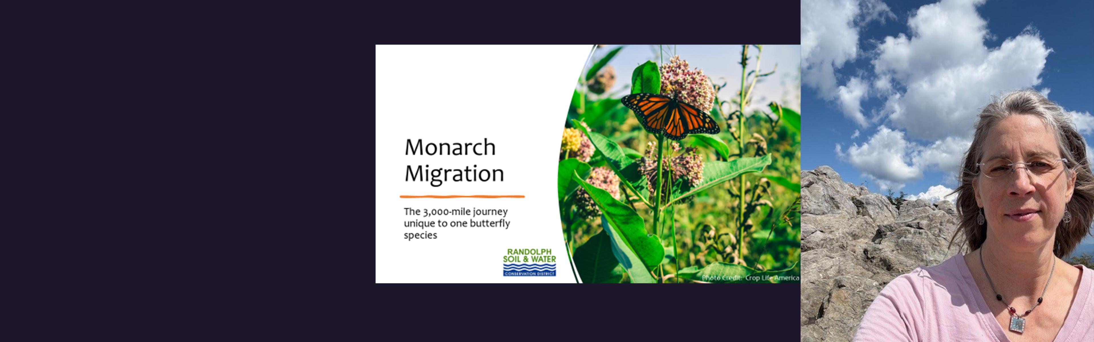 Kathryn Reis and a slide with a monarch butterfly from her project