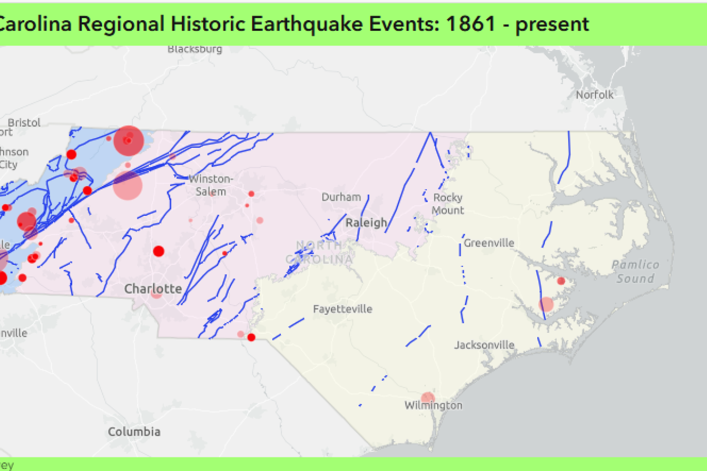 North Carolina Regional Historic Earthquake Events: 1861 - present