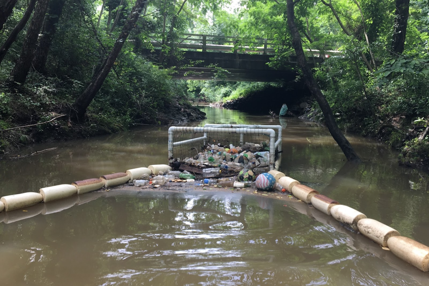 Trash trap, Marsh Creek, Neuse River tributary