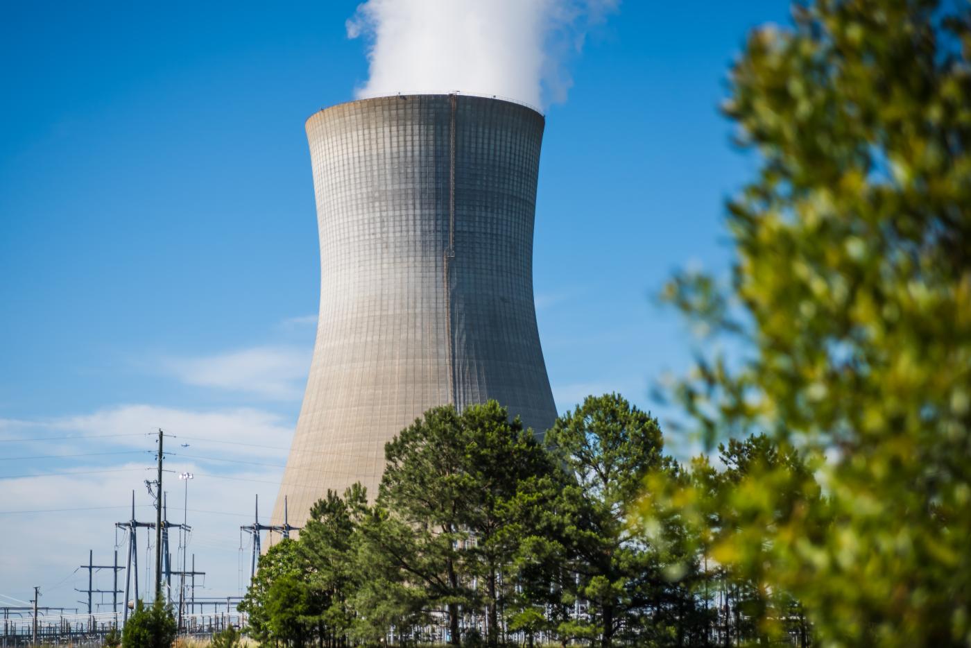 Cooling tower with steam.