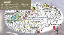 North Carolina and region earthquake epicenters 1698-2002.