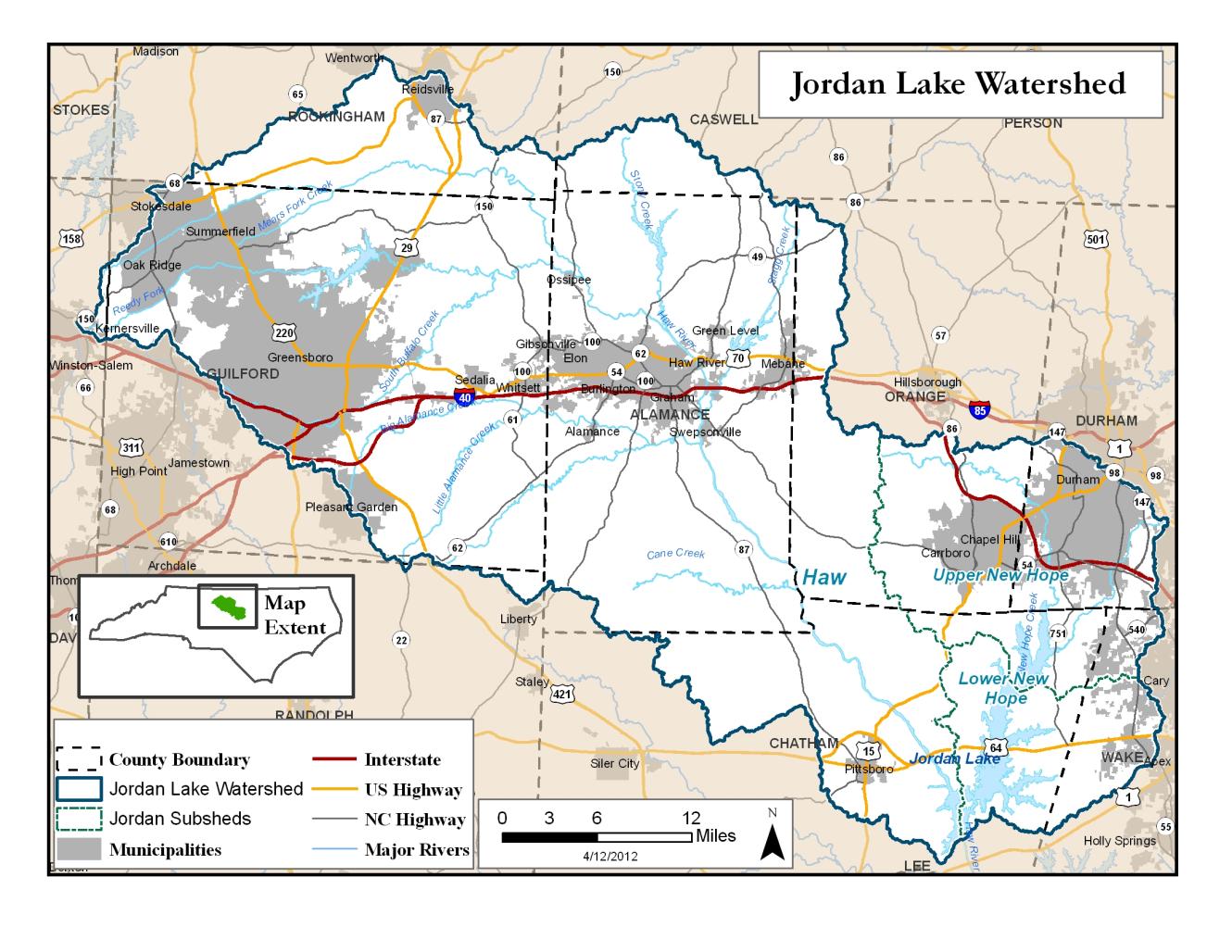 Jordan Lake Nutrient Management Strategy watershed map