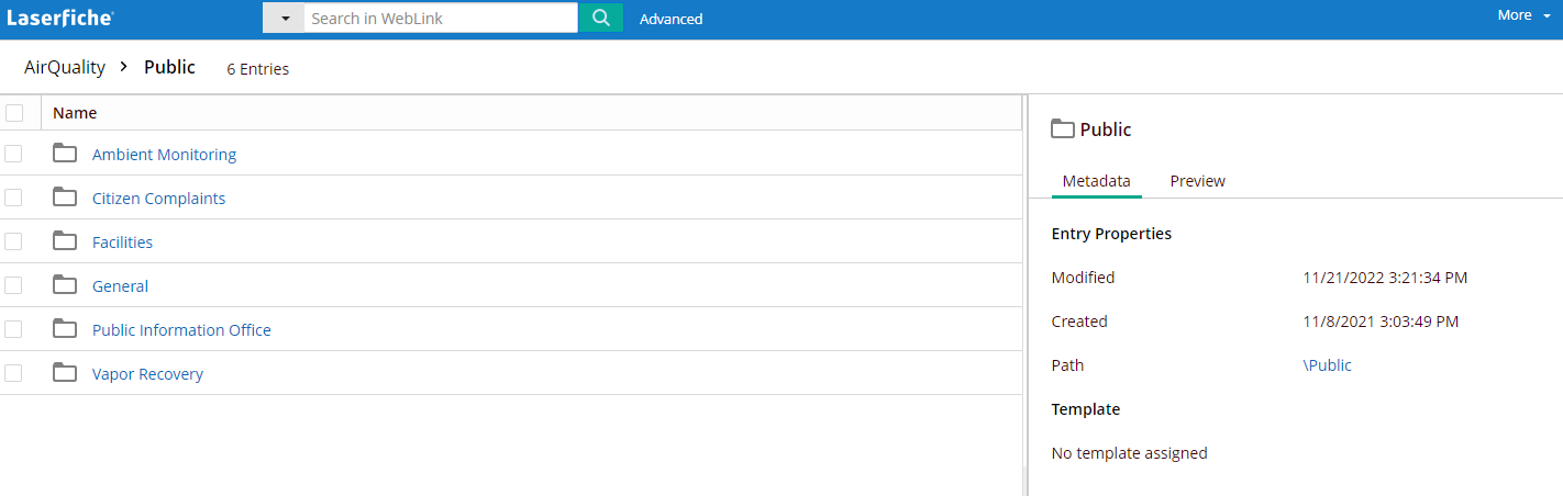 Laserfiche folders when browsing