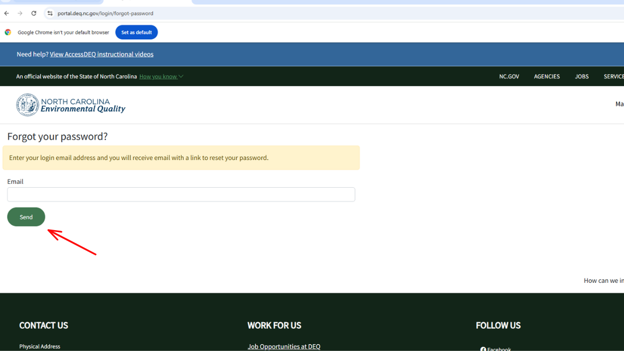 A screenshot of the button to press after you put in the email address to reset your password. 