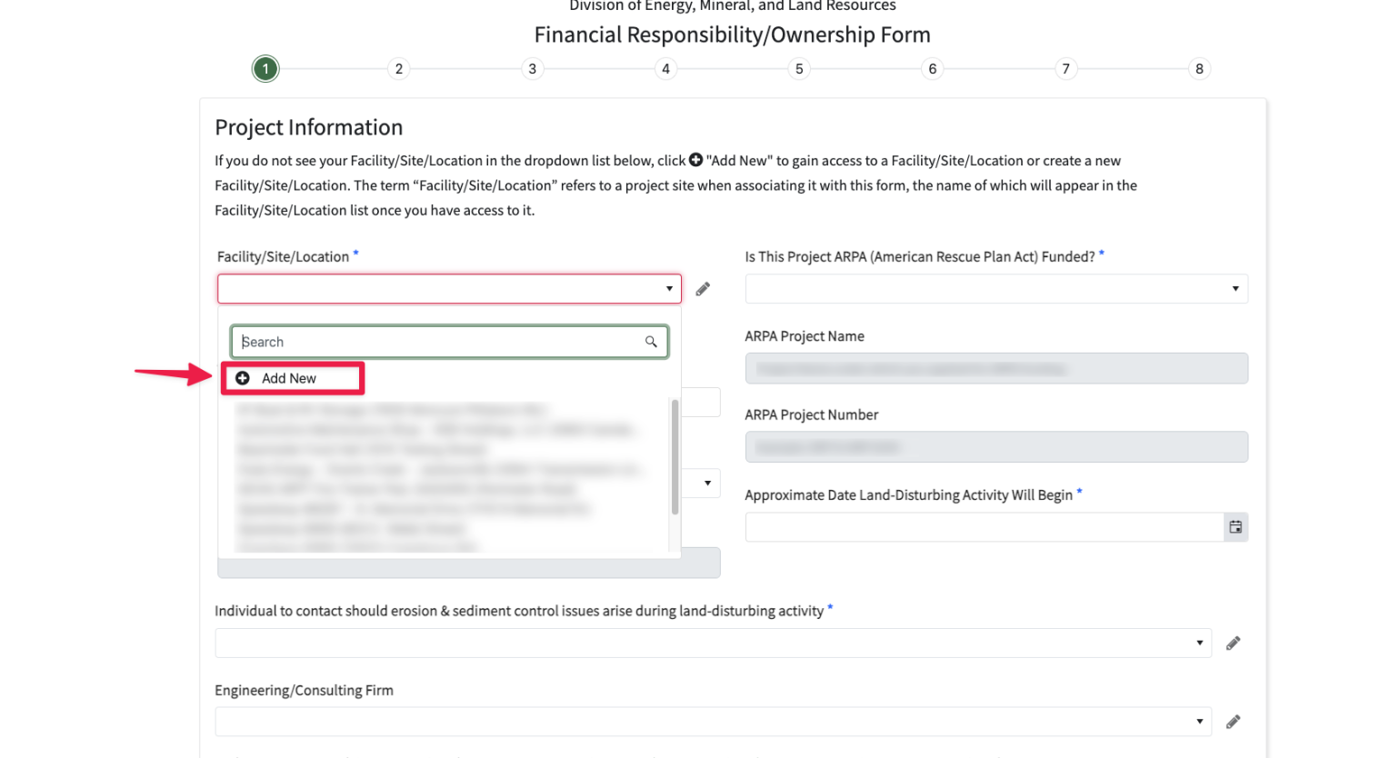 A screenshot of where to find the "add a new" location button 