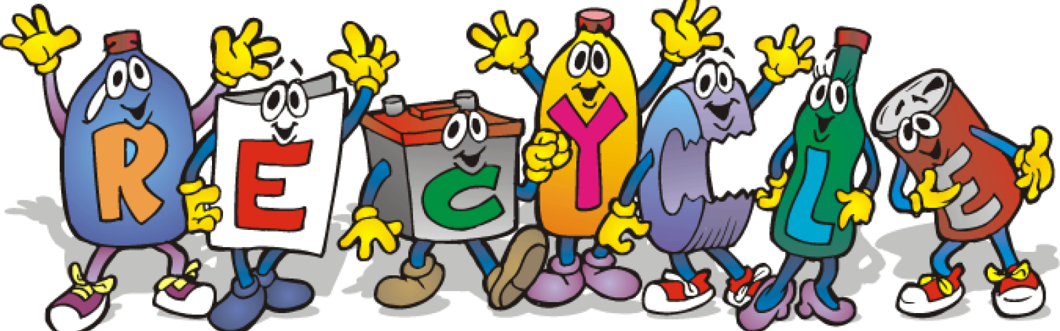 Recyclable materials depicted as cartoon characters called "The Recycle Guys."