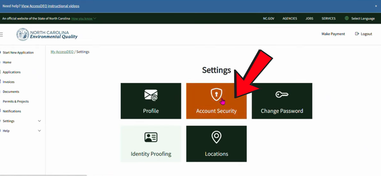 a screenshot of where to find account security under the settings tab