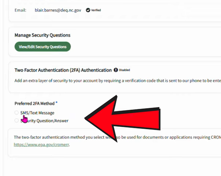 A screenshot of where to select your preferred two-factor authentication method under Account Security settings