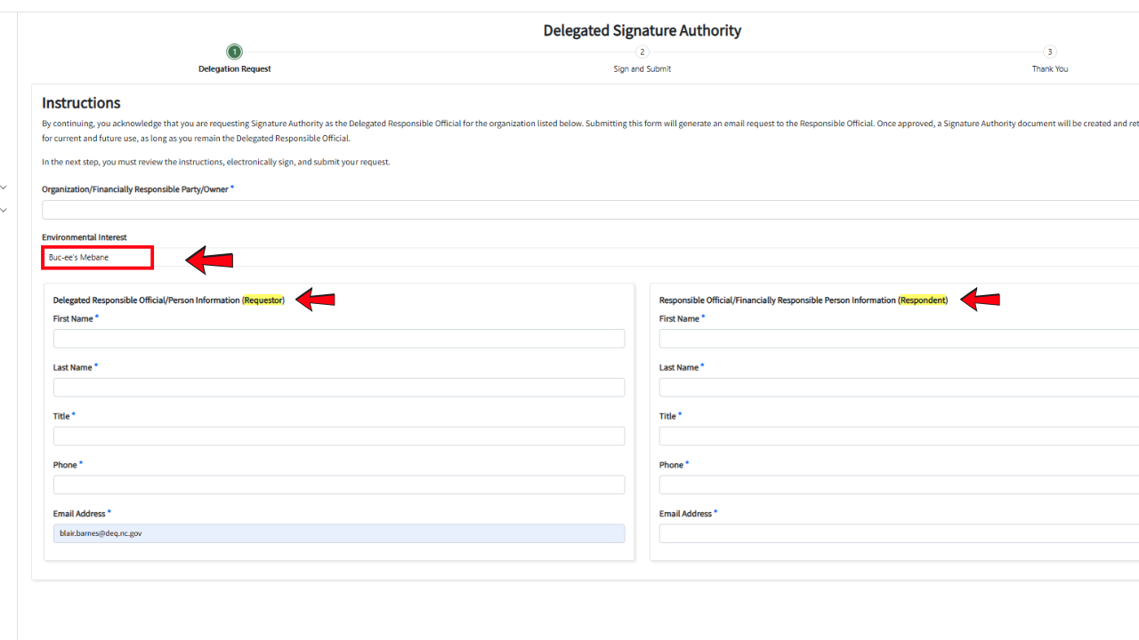 A screenshot of the Digital DOSA request form to fill out