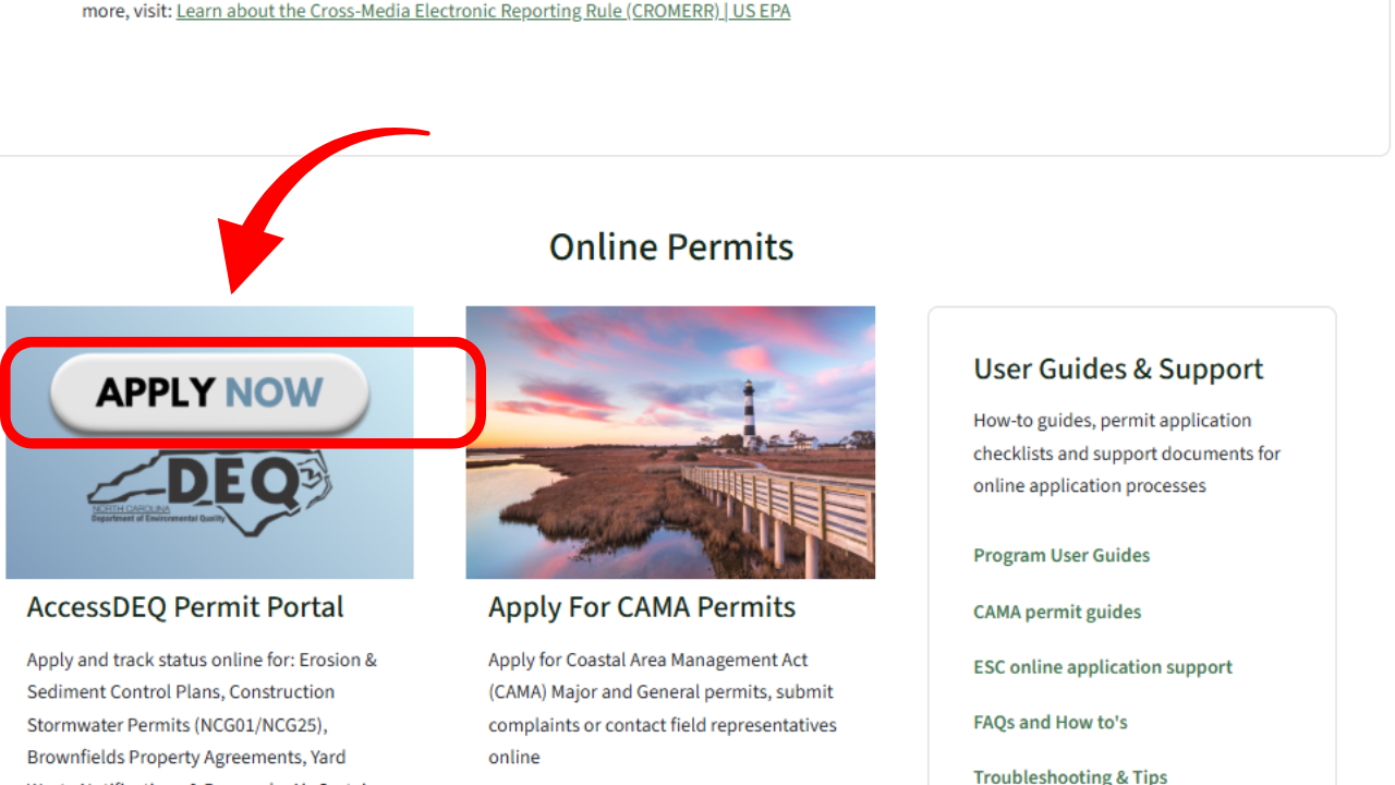 A screenshot of where to find the link to the AccessDEQ Portal