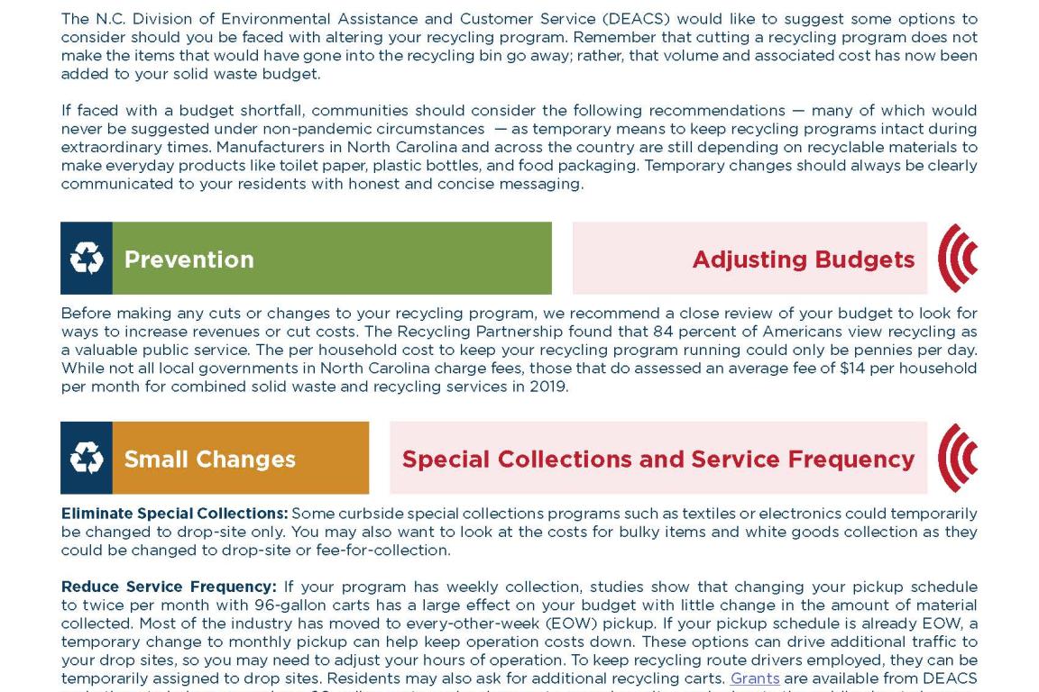 Guide to temporary changes to help support recycling in hard times