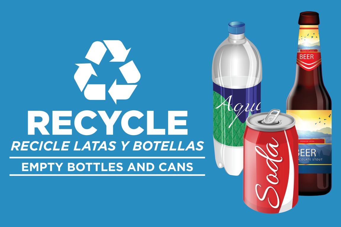 Decal instructing reader to empty bottles and cans before recycling