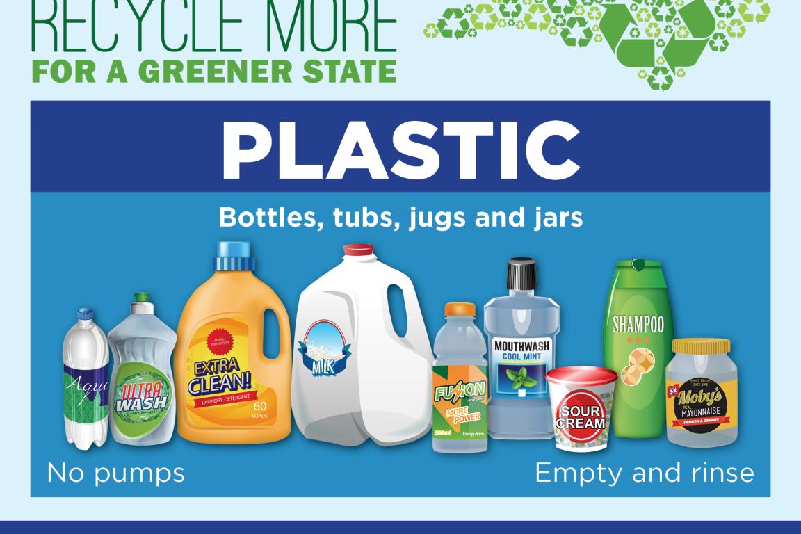 Accepted recyclable plastic: bottles, jugs, and jars 