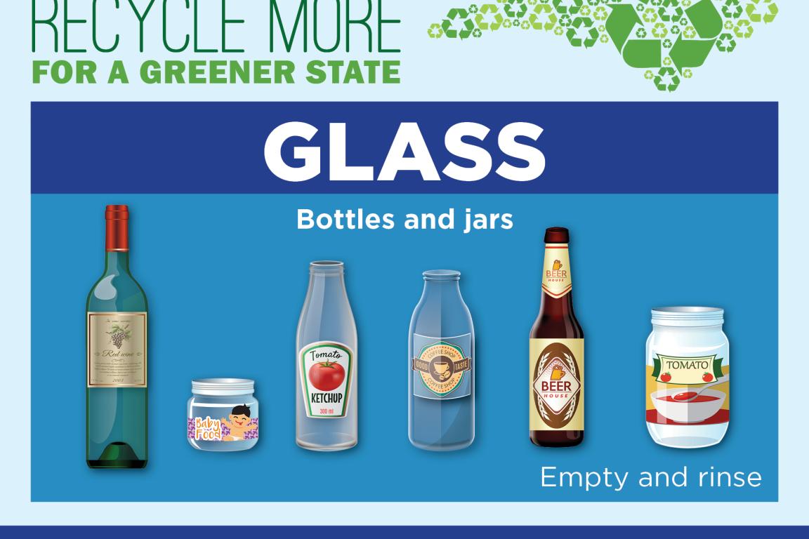 Accepted recyclable glass: bottles and jars