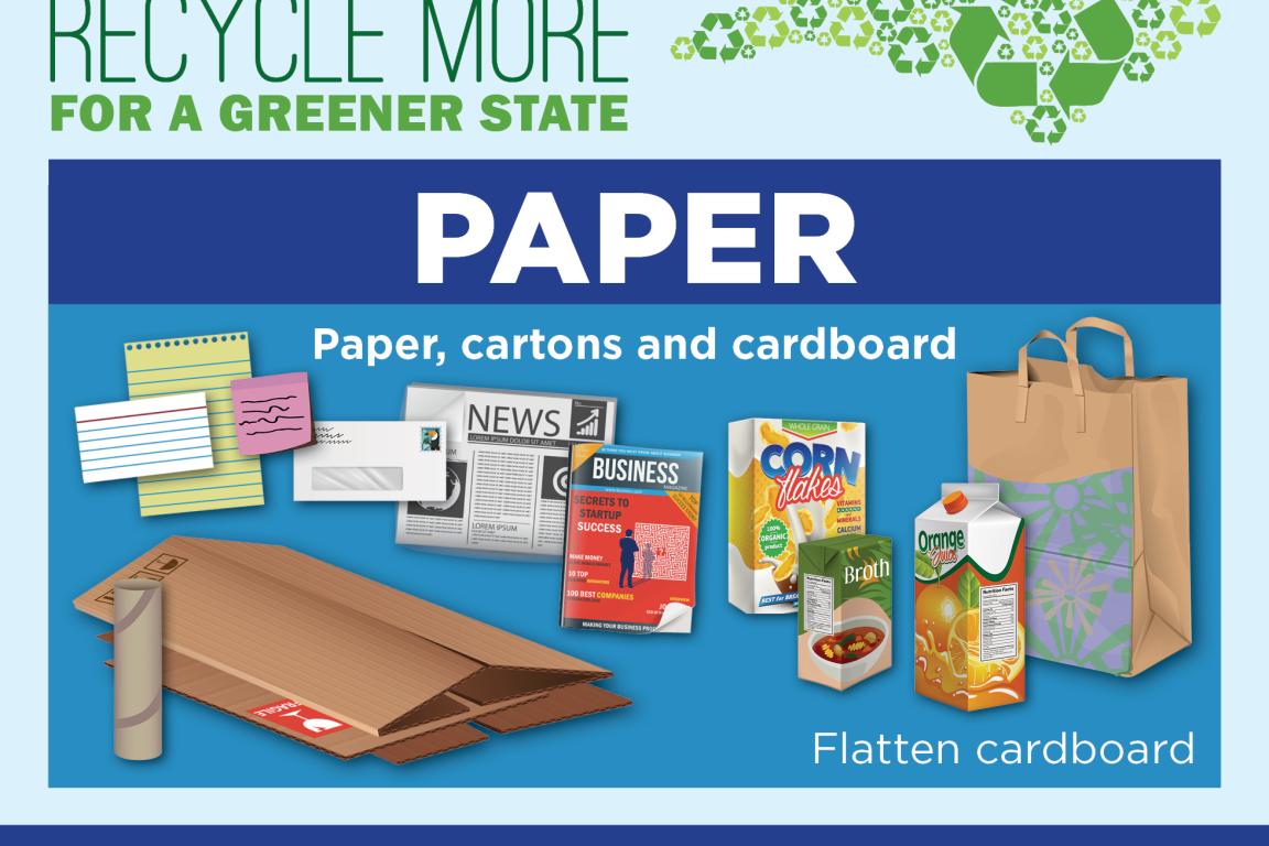 Accepted recyclable paper: cardboard, paper bags, paper cartons, paper towel roll, and newspaper 
