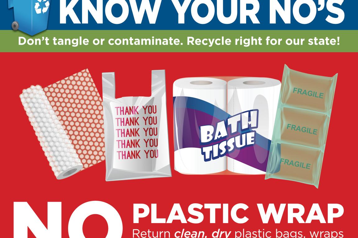 Plastic bag, bubble wrap, and plastic film on toilet paper 