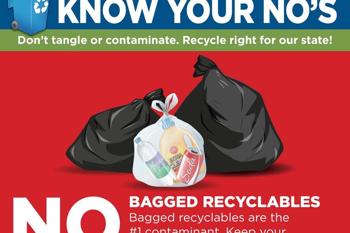 Recyclables should never be bagged
