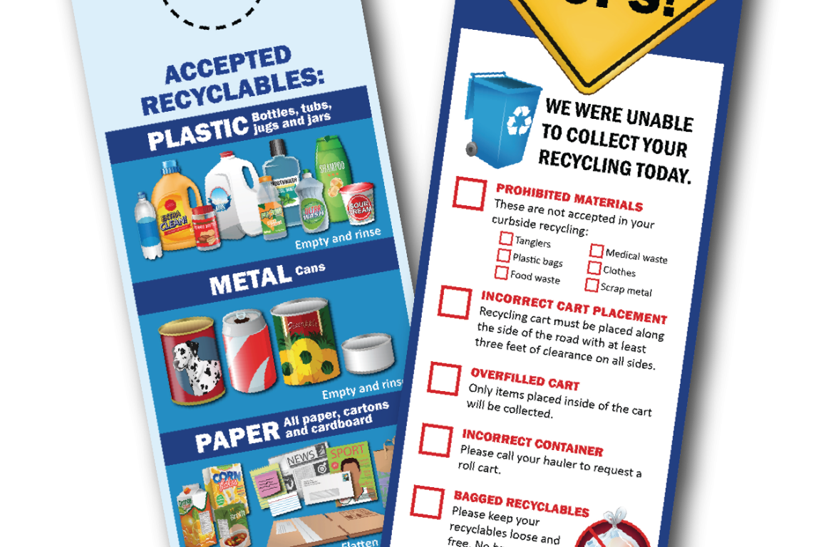 Oops tag showing what to recycle and why bin wasn't emptied