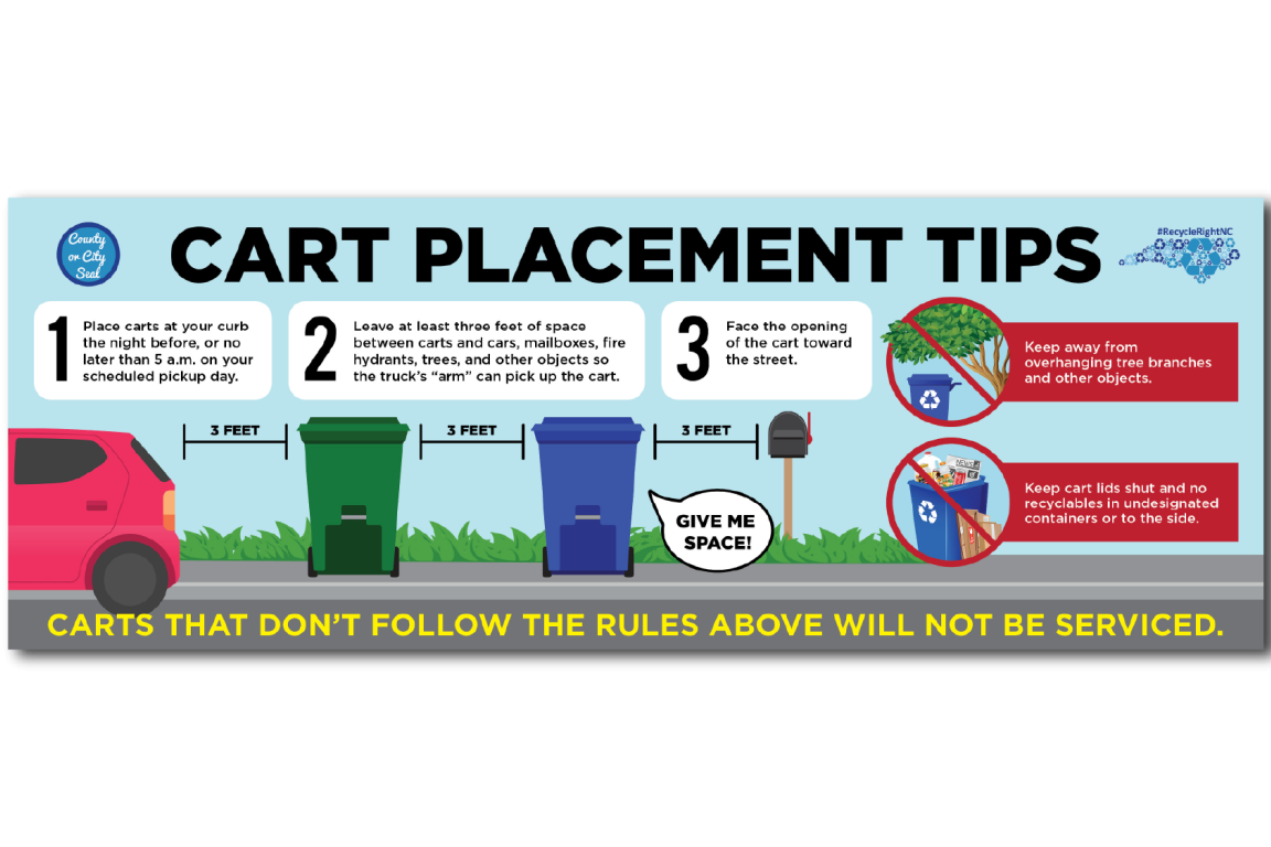 Tag showing how to place curbside recycling containers