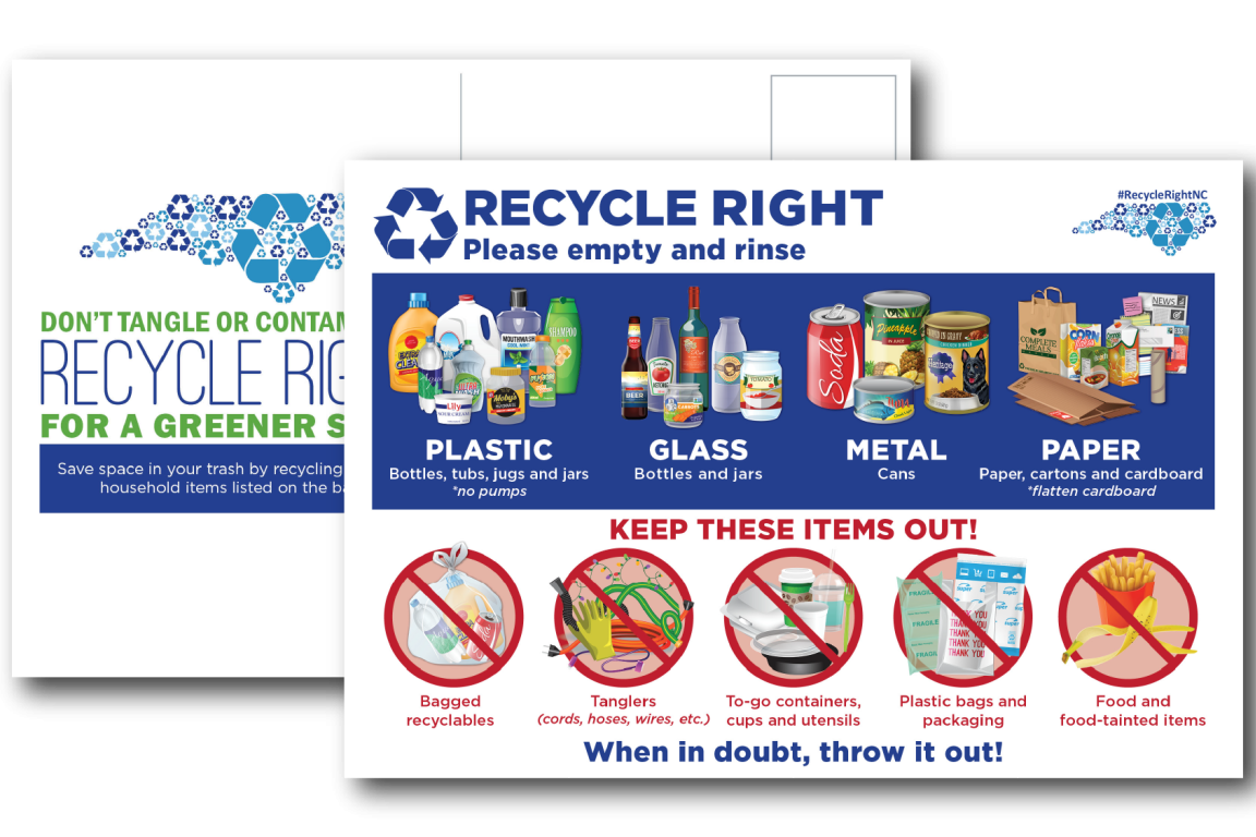 Postcard sharing simplified list of material accepted in recycling program