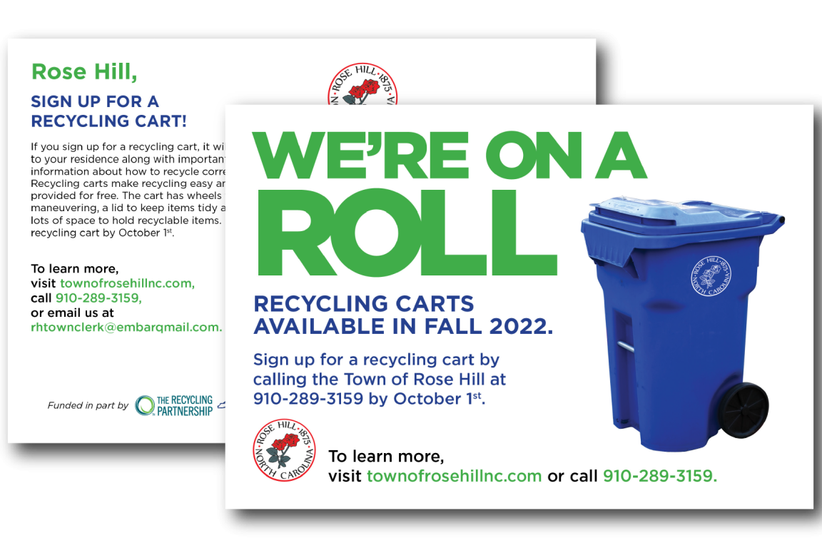 Postcard announcing distribution of rolling recycling carts