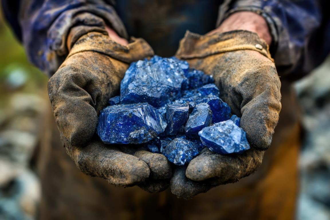 Hands holding pieces of mined ore
