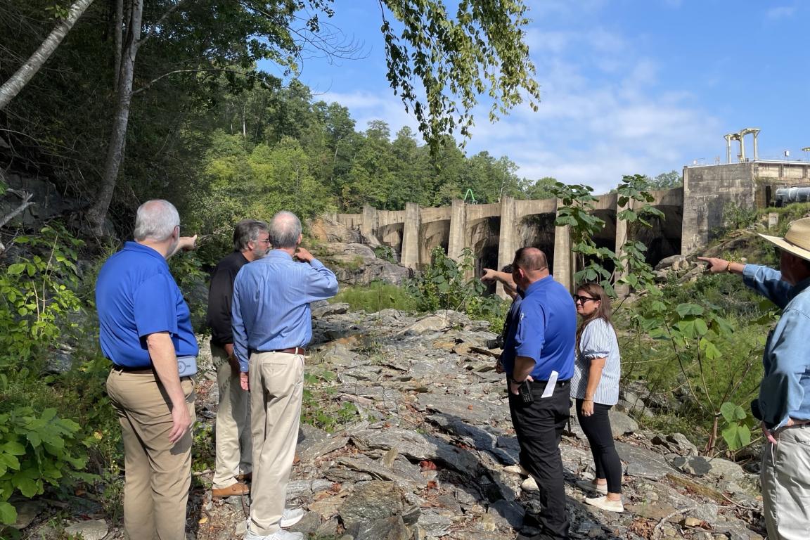 DEQ staff at Dam Turner Shoals for a Dam Safety Grant