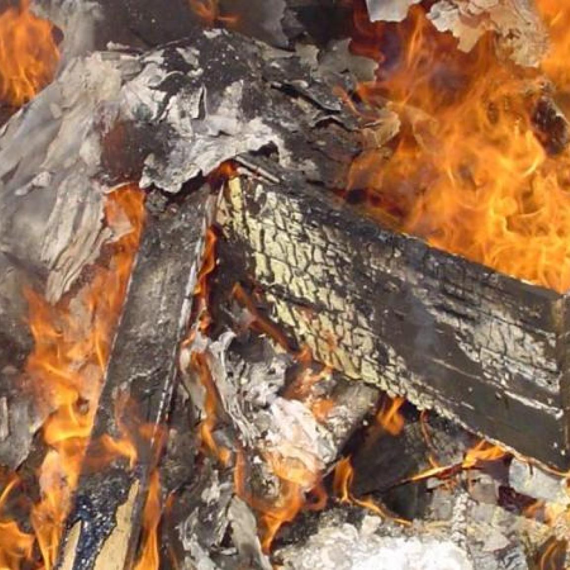 The open burning of wood in a fire pit.