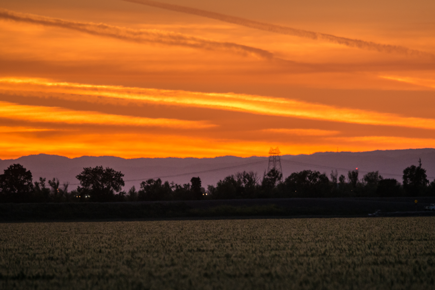 A summer sunset over a farm.