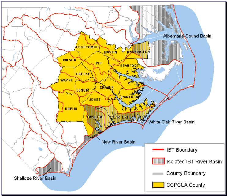 Interbasin Transfer map for eastern North Carolina