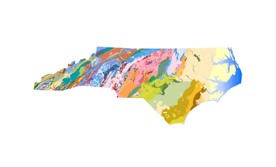 Unmarked map of the geology of North Carolina