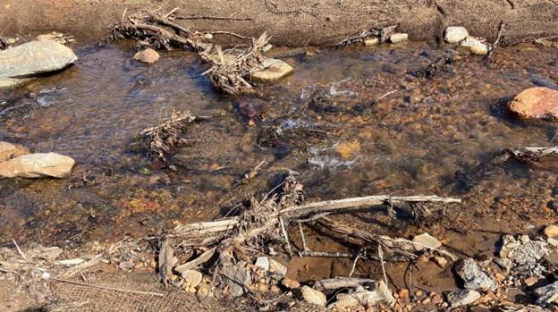 Rock and wood structures stream habitat improvement.