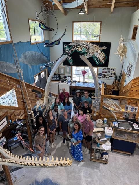 Group of teachers standing together and smiling in the whale museum