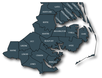 Map of Northeastern NC Counties Served by Washington Regional Office