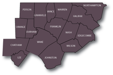 Map of Central NC Counties