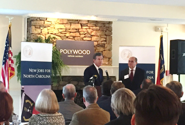 Governor Roy Cooper and POLYWOOD CEO Doug Rassi during the Oct. 16 announcement