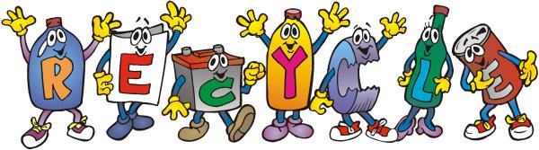 Recyclable materials depicted as cartoon characters called "The Recycle Guys."